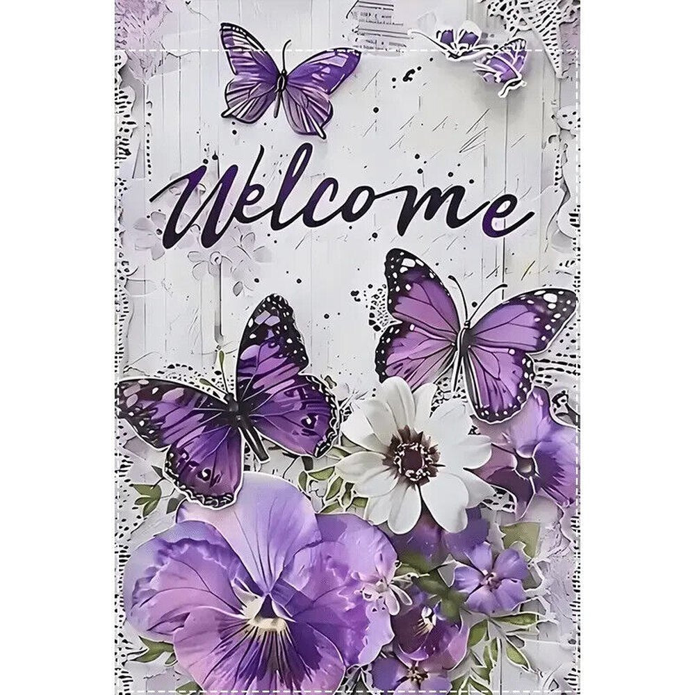 Enchanting Purple Butterfly Welcome Garden Flag Double-Sided 12" x 18" NEW! Home & Garden:Yard, Garden & Outdoor Living:Décor:Flags Style Your Walls